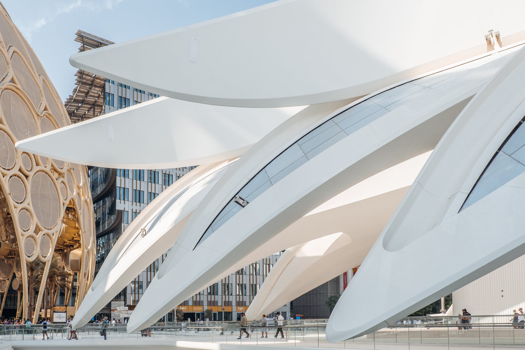 White sculptural canopies of a Dubai landmark